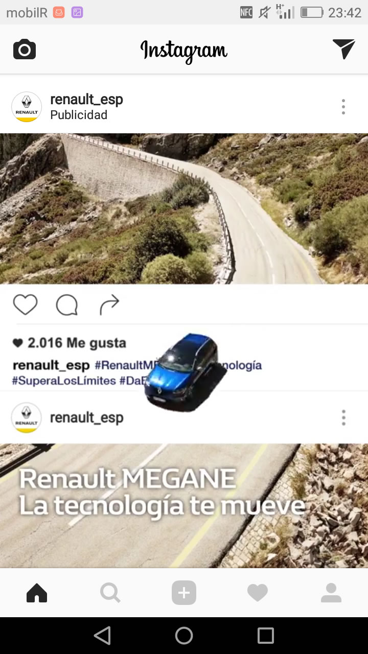 Anuncio del Renault Megane en Instagram